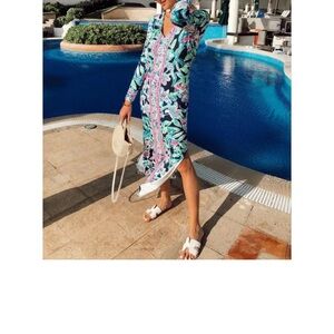 Lilly Pulitzer UPF 50 Faye maxi dress long sleeve side slit